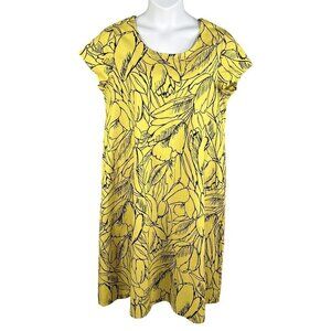Bryn Walker Womens S Oversized Shift Dress Yellow Black Artsy Lagenlook USA Made